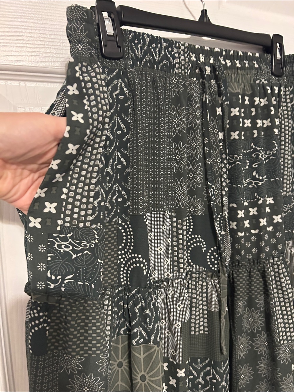 Tiered Patchwork Maxi Skirt - Dark Green - Picture 4 of 5